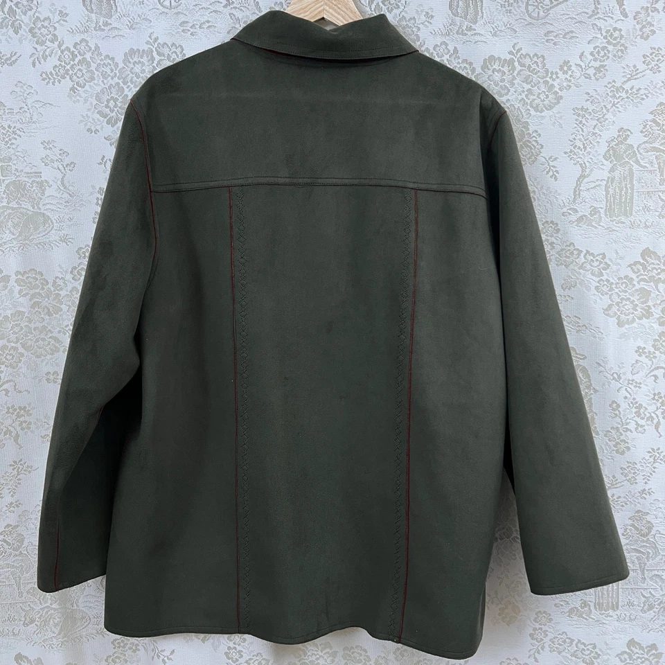 Alfred Dunner Jacket Green Faux Suede Forestcore Cottagecore Button Women's 16 - Image 3 of 4