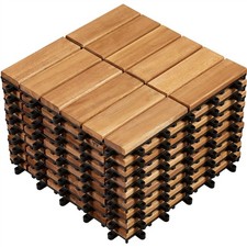 10pcs Waterproof Acacia Wood Interlocking Flooring Tiles for Patio Garden,Used