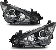 Clear Lens Black Housing Projector Headlights Pair for Mazda 3 2014 2015 2016