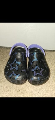 Crocs Star Print Black Purple Blue Clog Sandals Comfort Kids Size 12