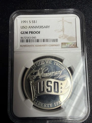 NGC 1991-S $1 Uso 50th Anniversary Proof Silver Dollar Capsule