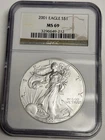 2001 NGC MS69 American Silver Eagle Dollar, U.S. .999 1 oz ASE bullion coin