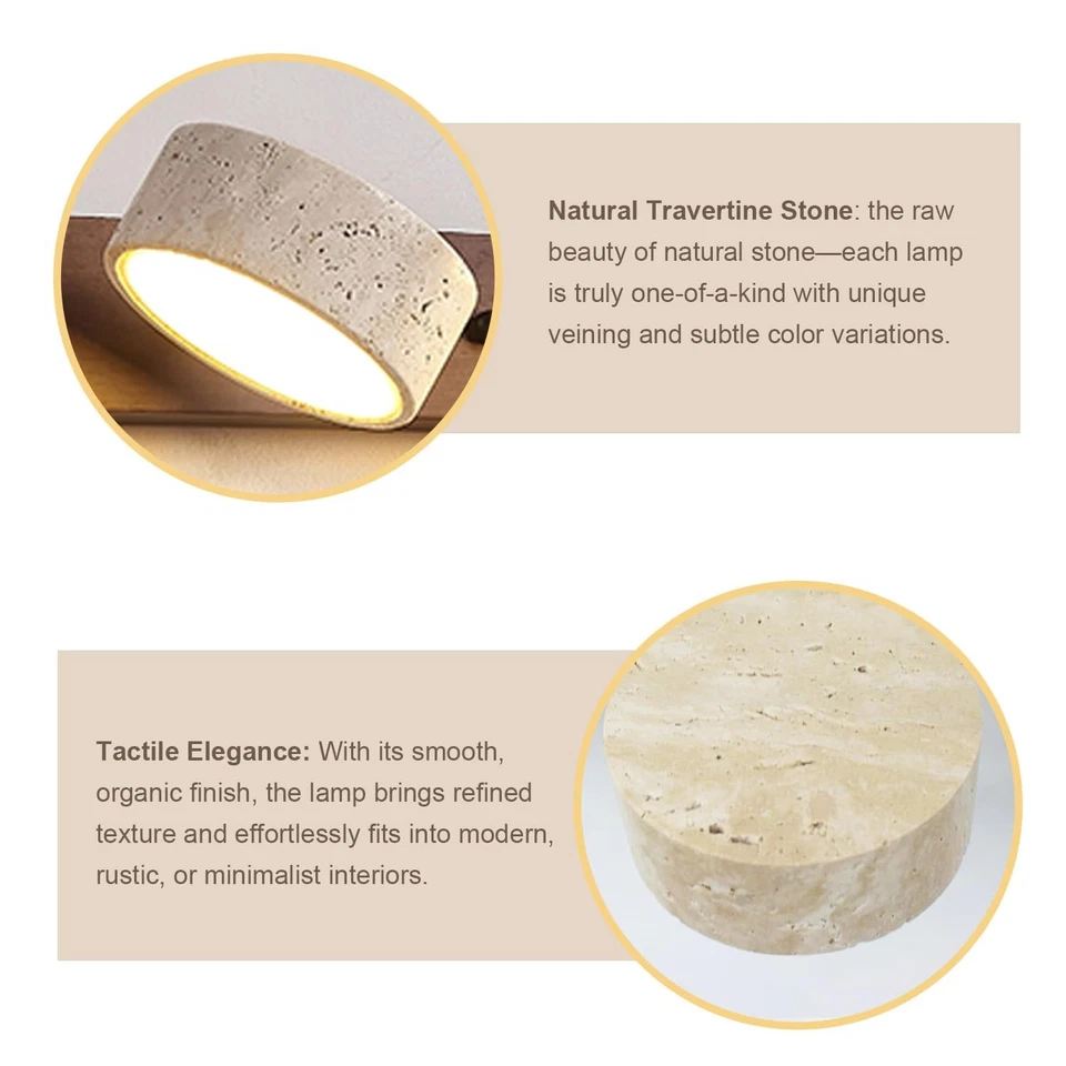 Luz Espejo LED con 3 Tonos de Piedra Travertino, Aplique de Pared Tocador de Baño,... Foto 3 de 4