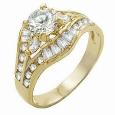 Gold Plated Cocktail Ring Solitaire Cubic Zirconia Size 5