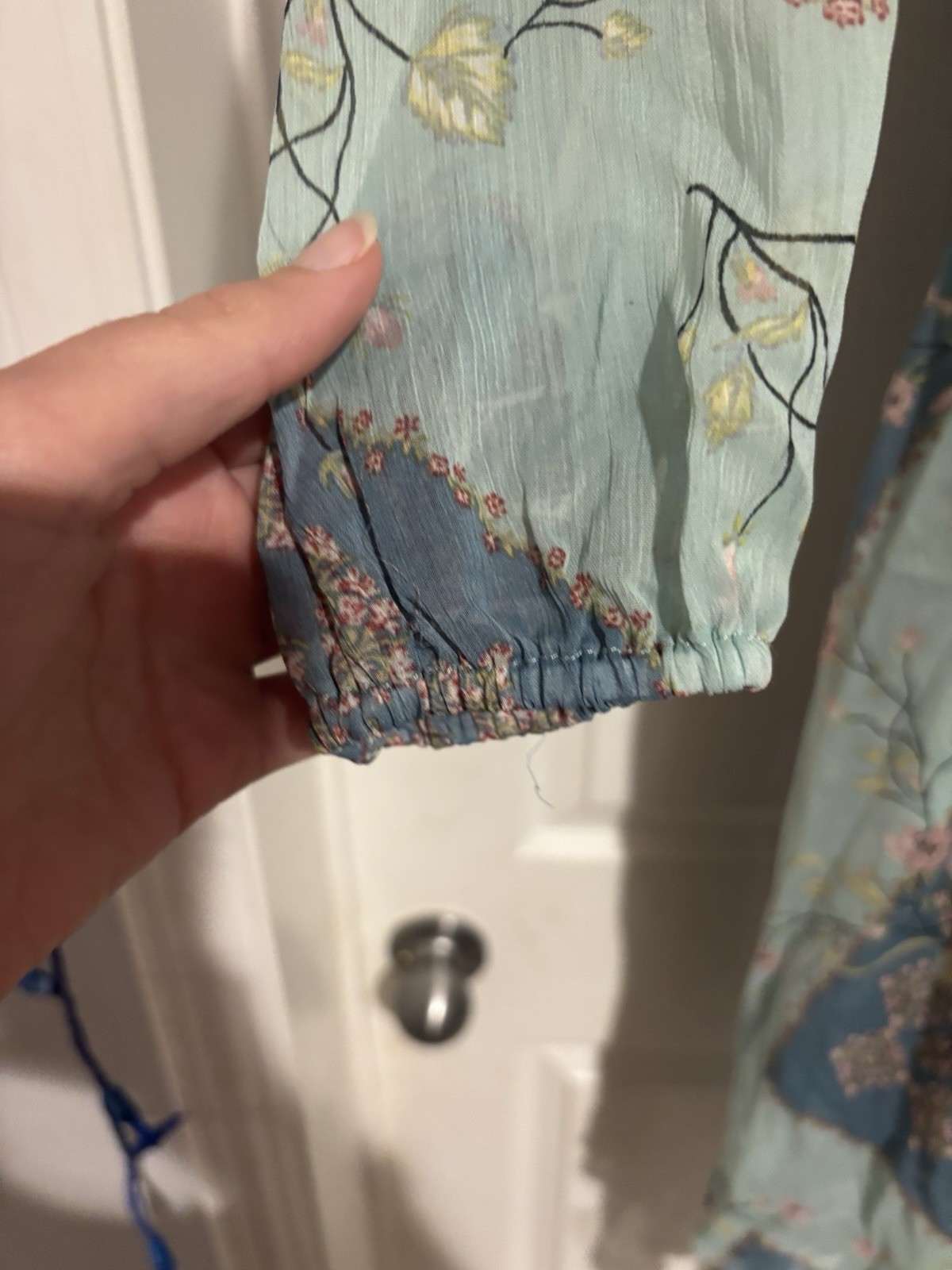 Wonderly Midi Dress Sheer Asymmetrical Hem Boho Flirty Blue Floral Medium