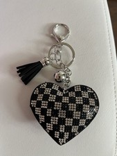 Black Heart rhinestone soft fabric Key Chain with Silver Accents for Women