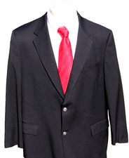 Hart Schaffner Marx Gold Trumpeter Blazer Mens 48L Navy Blue Silvery Logo Button