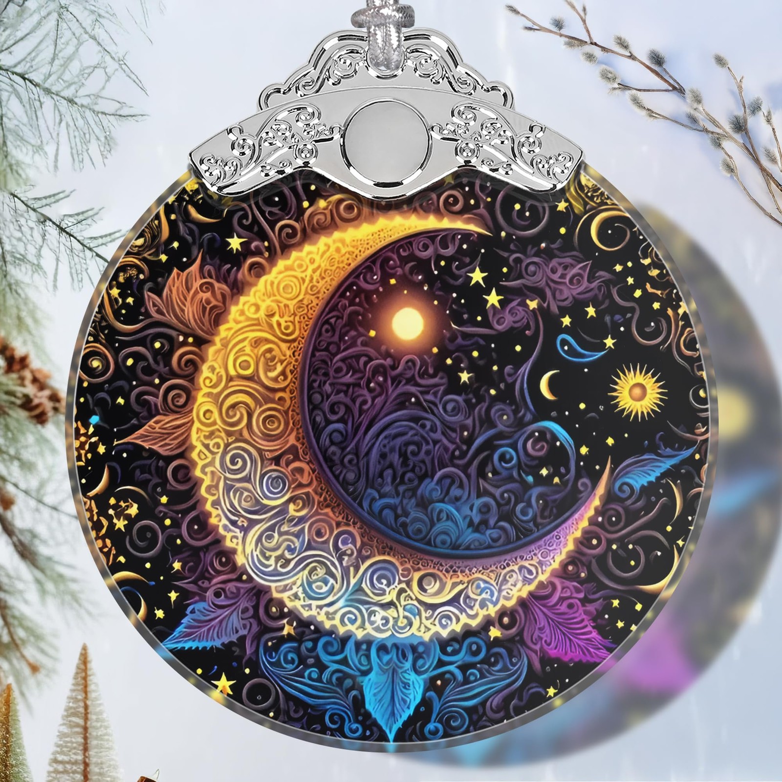 Stained Glass Ornaments - Sun and Moon Christmas Ornaments - Christmas Decora...