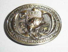 VINTAGE BRASS BELT BUCKLE L. EDI BASS ANGLERS SPORTSMAN SOCIETY