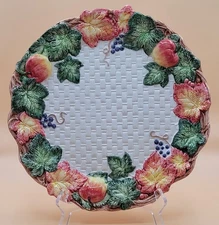 Vtg Fitz & Floyd Omnibus Majolica Style Ceramic Harvest Basket Weave Design 11"