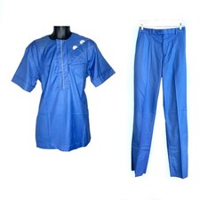 African Nigerian Senator Style Blue Top  Bottom Two Piece Outfit 3