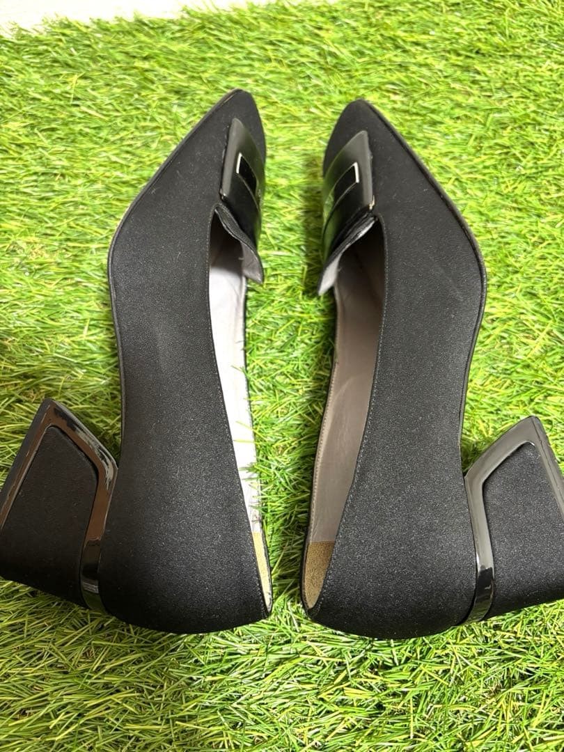 Auth Gucci Pumps Leather Satin Black Logo Plate Heel EU36.5 US6.5 UK3.5 thumbnail 18