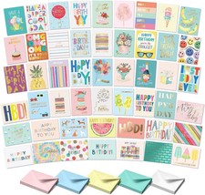 50 Happy Birthday Cards with Envelopes Assortment Box Variety Set Bulk Greeting