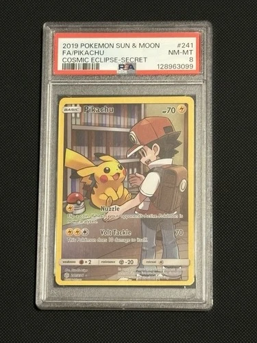 POKÉMON PIKACHU SECRET RARE 241/236 COSMIC ECLIPSE HOLO PSA 8