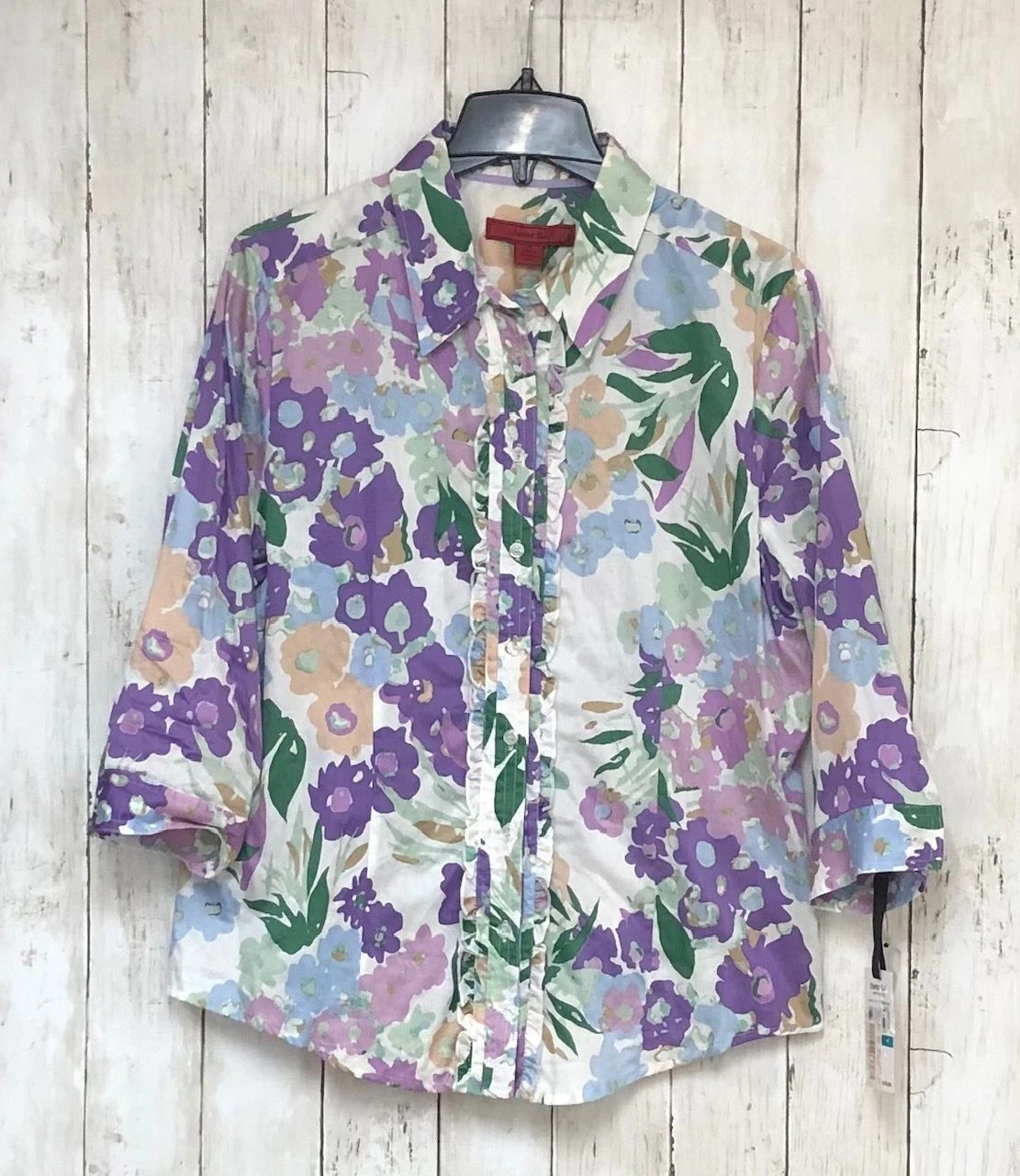 Sunset Rd. Womens Button Up Shirt Blouse Size 16 Multicolor Floral Ruffle NWT