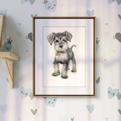 Original Watercolor Baby Schnauzer 6x8 Painting Unique Artwork Small Wall Art