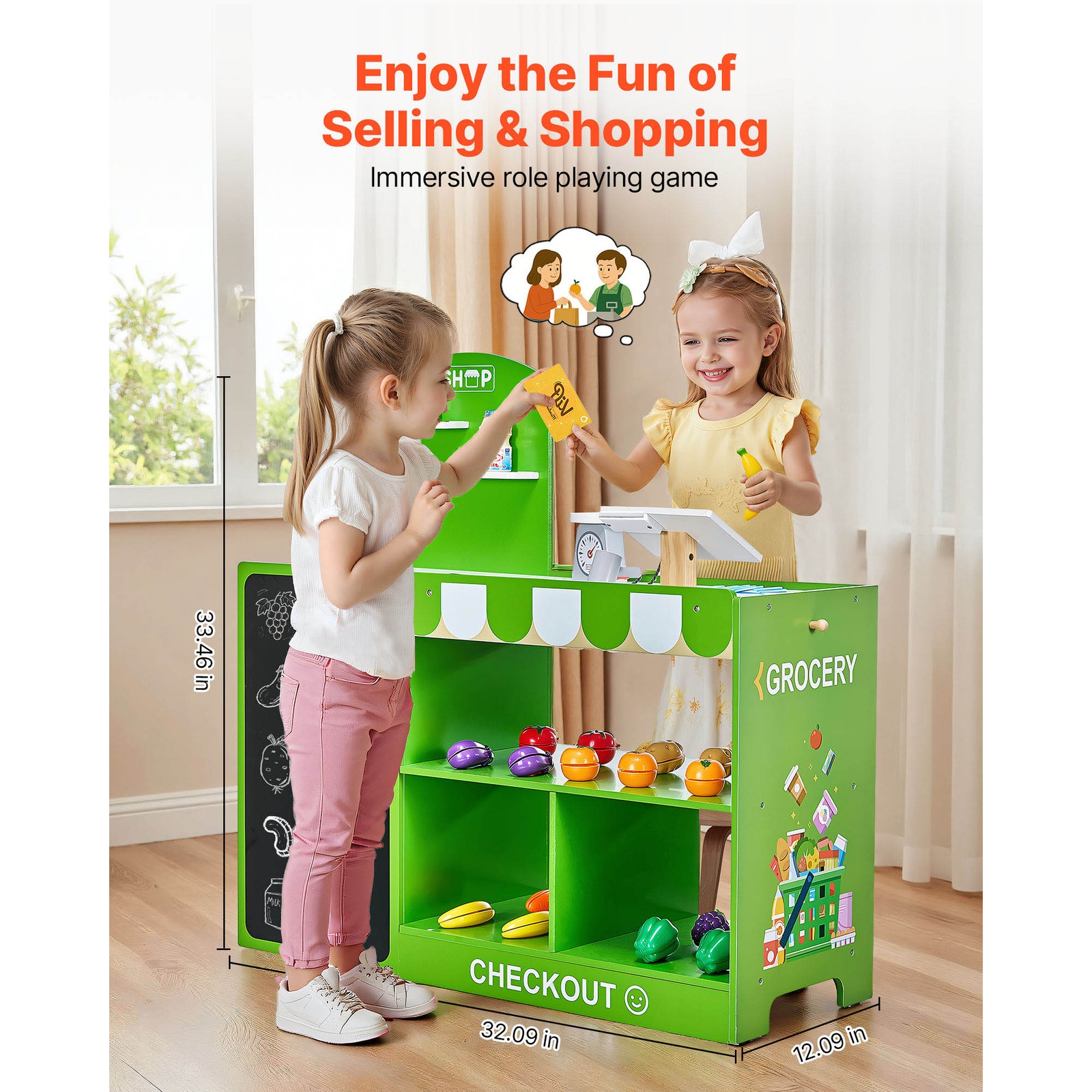 как выглядит Kids Grocery Store Playset Wooden Play Market Stand with Cash Register фото