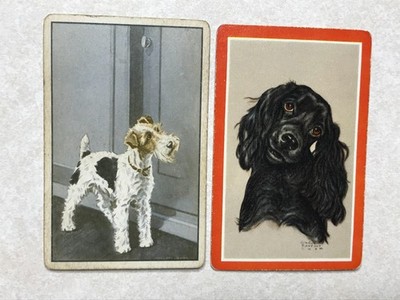 Vintage (2) Drawn Dogs Puppies Cute Faces 1 Ace Single Swap Playing Card PC838