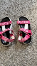 Moschino Pink Strappy Leather Women's Flat Logo Sandals Size 8.5