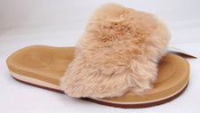COFACE Women  s Fuzzy Slides Fluff Faux Fur Sandals Size 8.5 M, Beige Slippers