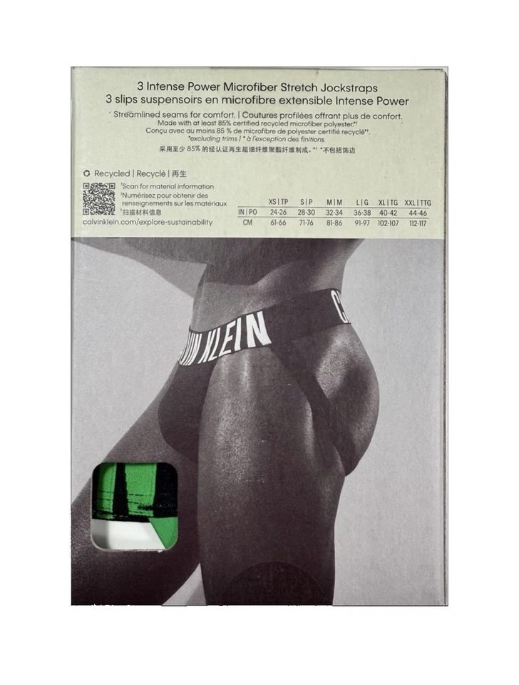 NWT Calvin Klein. Men's 3 Pack. Intense Power Jock Strap. Green. MSRP $64.50 - Image 3 of 4