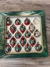 Vntg Commodore Blown Glass Christmas Ornaments Hand Painted W/ Box Set Of 17
