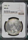 1922 Peace Silver Dollar NGC MS-65