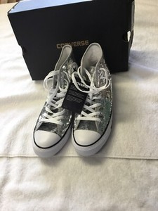 converse all star chuck taylor sequin ox silver plimsoll trainers