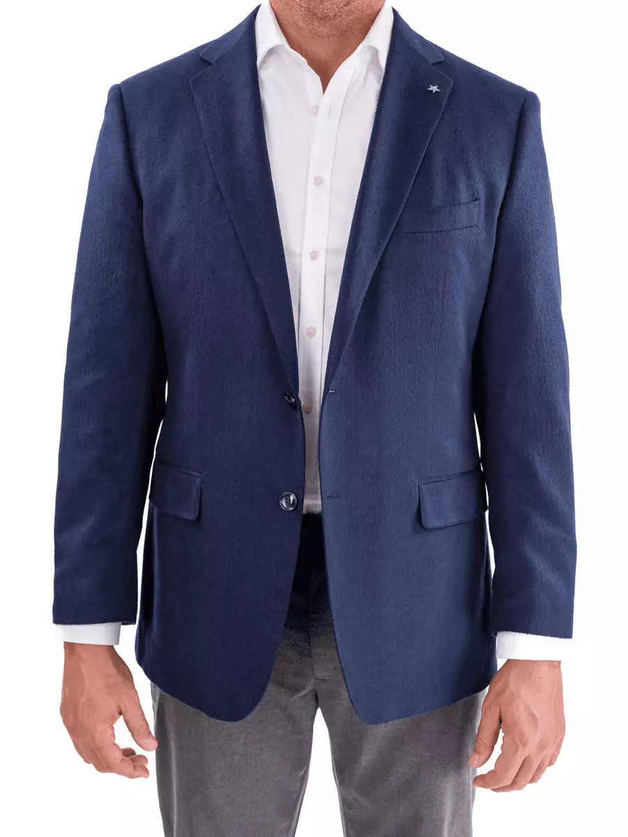 Blujacket Mens Navy Blue Regular Fit Silk Cashmere 2 Button Blazer  Sportcoat