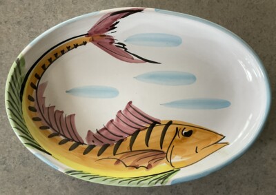 VIETRI :: 10 3/4  OVAL FISH PLATE Vista Del Mare Handpainted ITALY