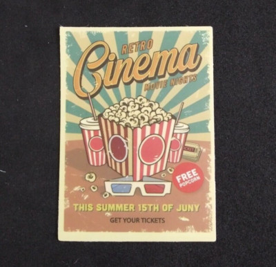 Retro Cinema Movie Nights Free Popcorn Retro Ad Sticker 2.25'' x 1.58'' (N)