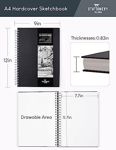 A4 Sketchbook, Hardcover Sketch Book with 200GSM Thick Paper Spiral Bound Sketch - Picture 6 of 10