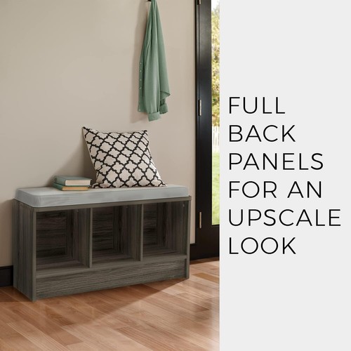 Compact Dark Cherry Storage Bench with Gray Cushion - 3 Cubes for Organization - Picture 11 of 12