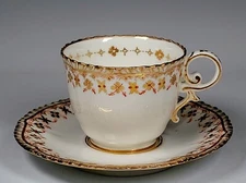 Early Coalport Orange Gold Polychrome  Cup and Saucer