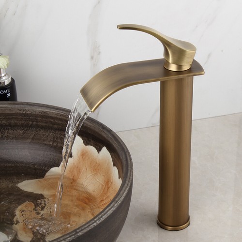 Antique Brass Bathroom Basin Vessel Sink Mixer Waterfall Faucet Single Hole Taps - Picture 5 of 12