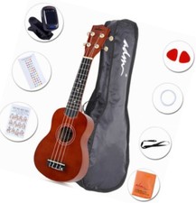 ADM Ukulele 21" Soprano Wood Economic Starter Pack with Gig bag, Tuner, Fingerbo