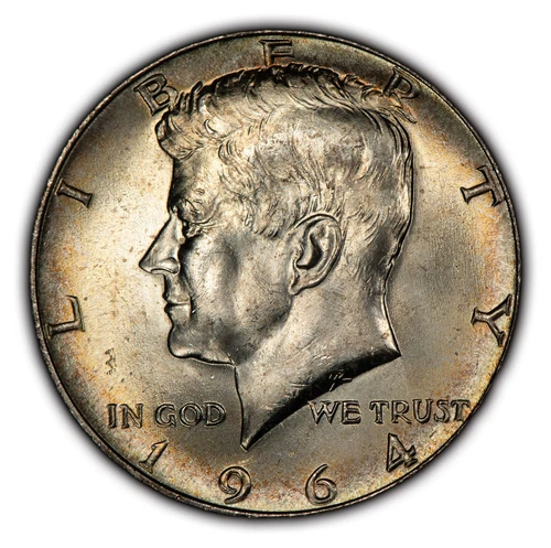 1964 50c Kennedy Half Dollar - Rainbow Rim Toning - Frosty BU - SKU-H2553