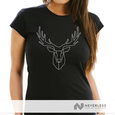 Damen T-Shirt Hirsch Polygon Geweih Geometrisch Formen Slim Fit Neverless 