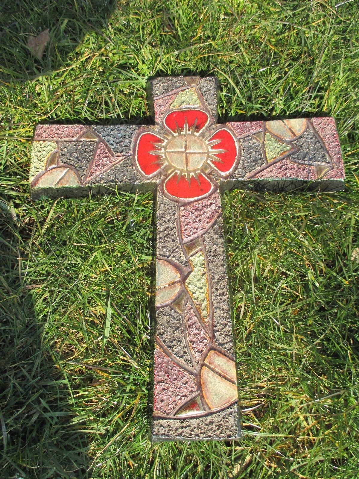 Mid Century Design Ceramic  Modern Crucifix Ceramic Fat Lava Gold Gilded  Marked