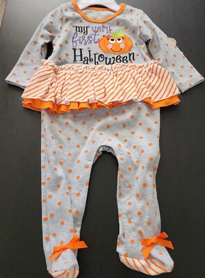 My Very First Halloween Cute Pumpkin Sleeper With Footies and tutu Size 6 Mo
