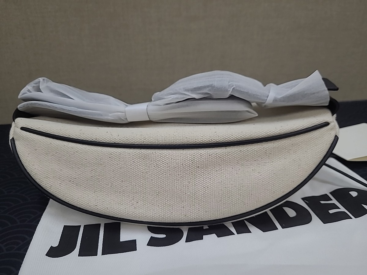 New Jill Sander Linen Moon Belt Beige Bag Gold Tone Hardware