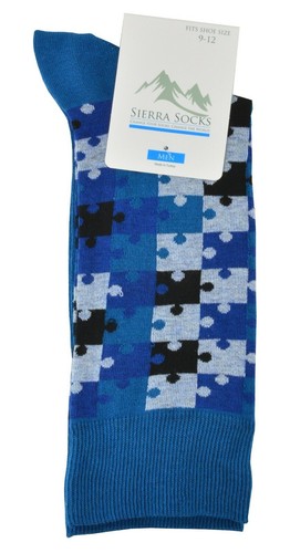 Sierra Socks Chaussettes d'équipage colorées pour hommes motif puzzle coton peigné chaussettes douces - Photo 3/10