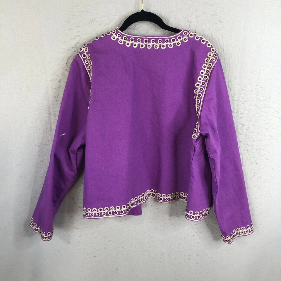 Chaqueta Victor Costa Mujer L Púrpura Denim Cuentas Arte Para Usar Retro Declaración Foto 3 de 4