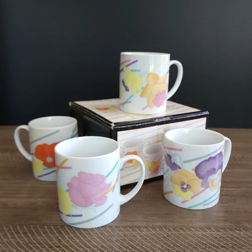Vintage Floral Mugs Set of 4 New in Box Vintage Decor Pastel