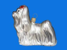 MALTESE DOG EUROPEAN BLOWN GLASS CHRISTMAS TREE ORNAMENT DECORATION HUNDE