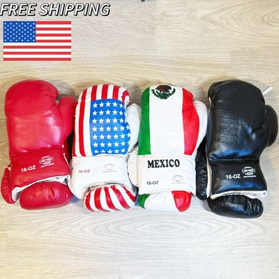 Black Red USA Mexico 16 OZ Boxing Practice Trainning Glove Sparring Faux Leather