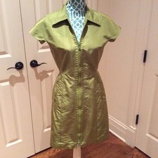 AUTH PRADA DRESS, GREEN SILK, SHORT SLEEVE/KNEE LENGHT 40IT/ S USA/Made in Italy