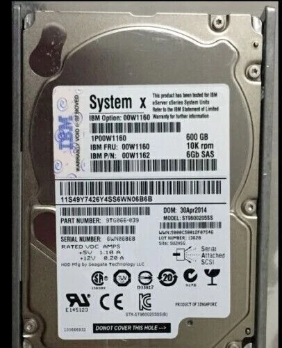 IBM 00W1162 600GB 00W1160 10K 6G SAS 2.5in DS3524 HARD DRIVE HDD NEW - Image 4 of 4