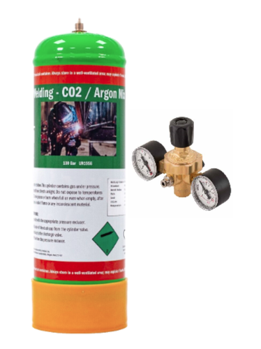 Argon-Co2 gas bottle 220ltr M10 THREAD for mig welding with twin regulator - Picture 1 of 2