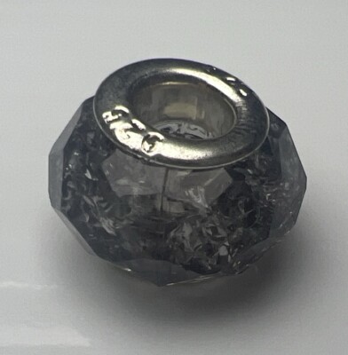 925 Sterling Silber Slide Charm Murano Glas Blase Perle Grau Schwarz Cracked Ice